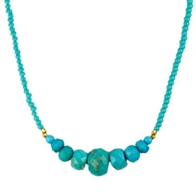 Turquoise Beaded Necklace - Rondelle Station