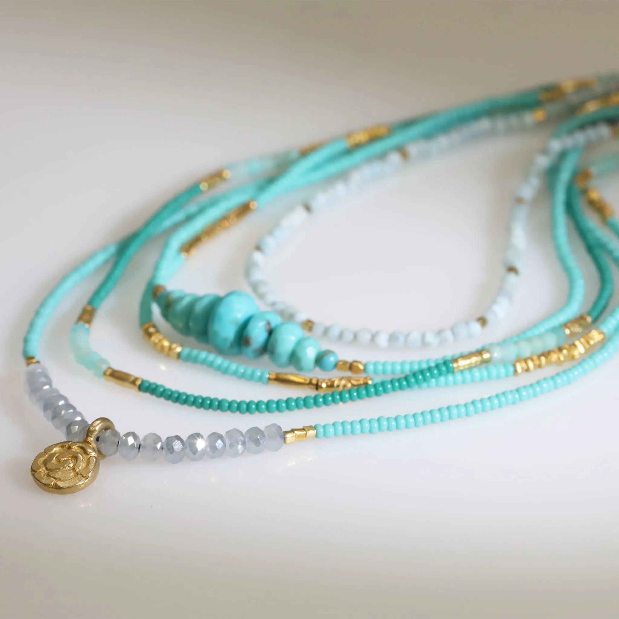 Turquoise Beaded Necklace - Rondelle Station