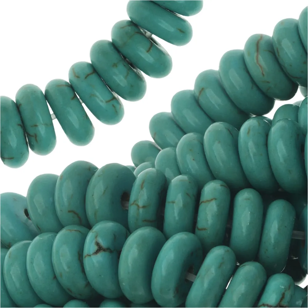 Turquoise Gemstone Beads - Blue Green Rondelle 8x3mm - 15.5 Inch Strand