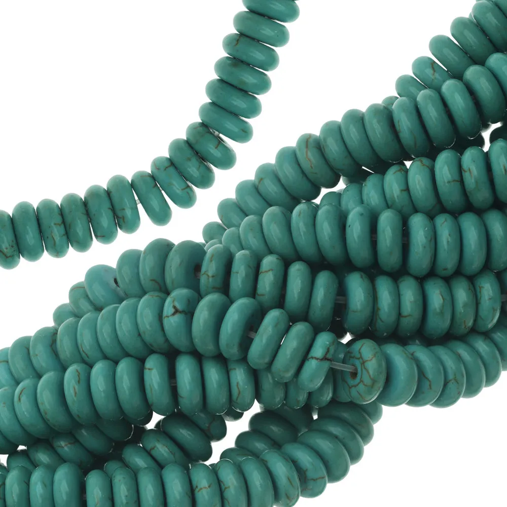 Turquoise Gemstone Beads - Blue Green Rondelle 8x3mm - 15.5 Inch Strand