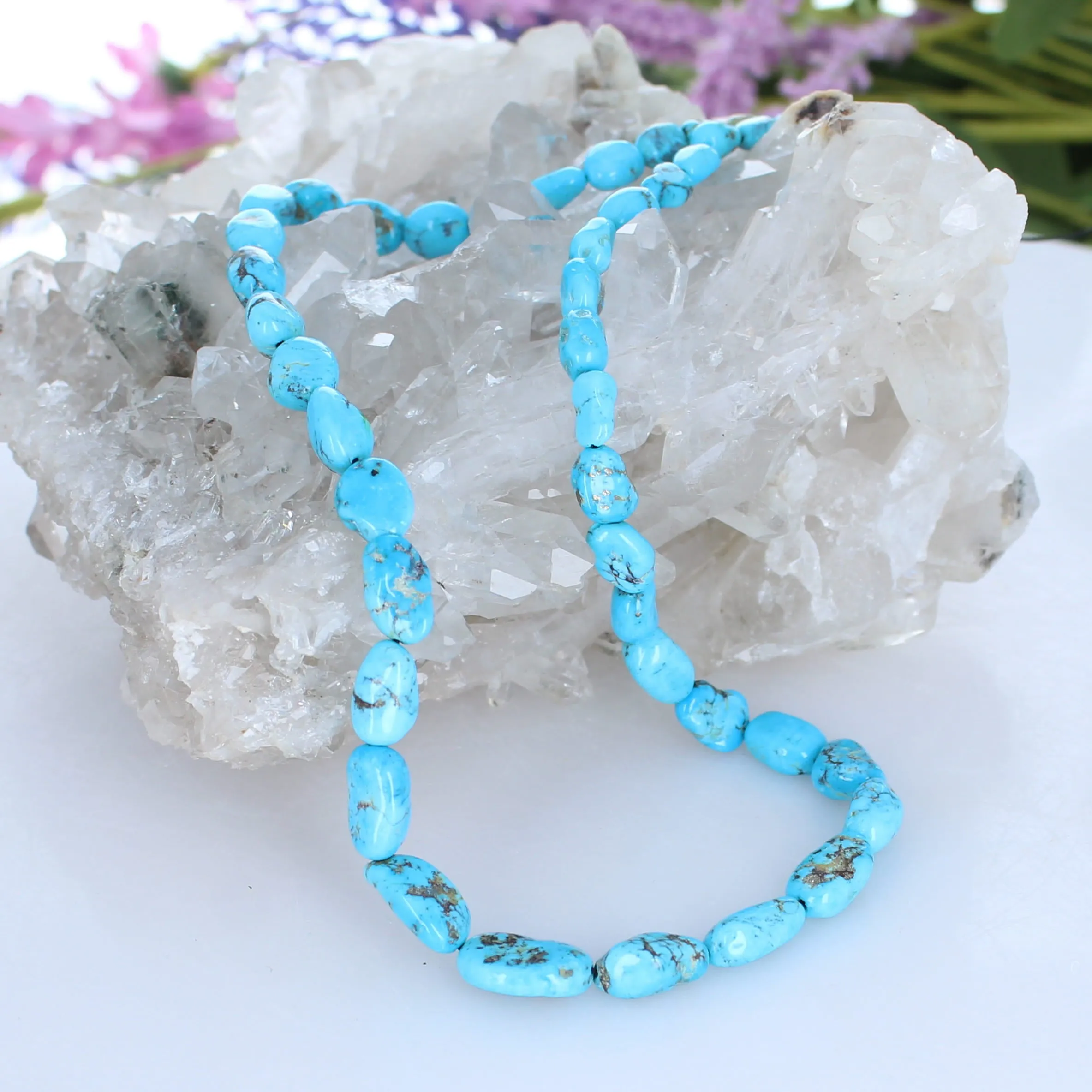 Turquoise Mountain Beads - Bright Blue Potato Shaped Matrix