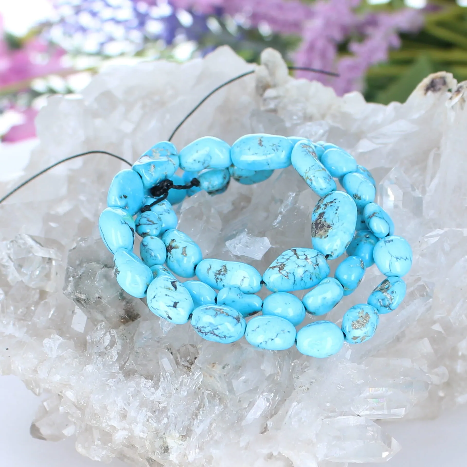 Turquoise Mountain Beads - Bright Blue Potato Shaped Matrix