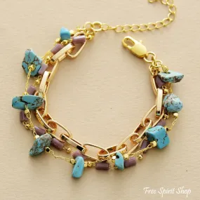 Turquoise Nugget Bracelet - Handcrafted, Gold-Plated