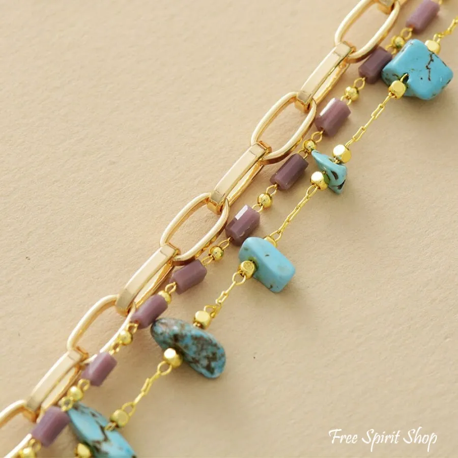 Turquoise Nugget Bracelet - Handcrafted, Gold-Plated