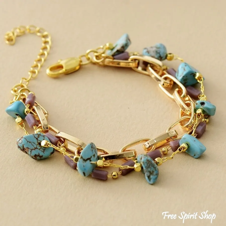 Turquoise Nugget Bracelet - Handcrafted, Gold-Plated