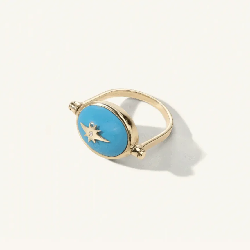 Turquoise Spinning Star Ring - 10K Gold