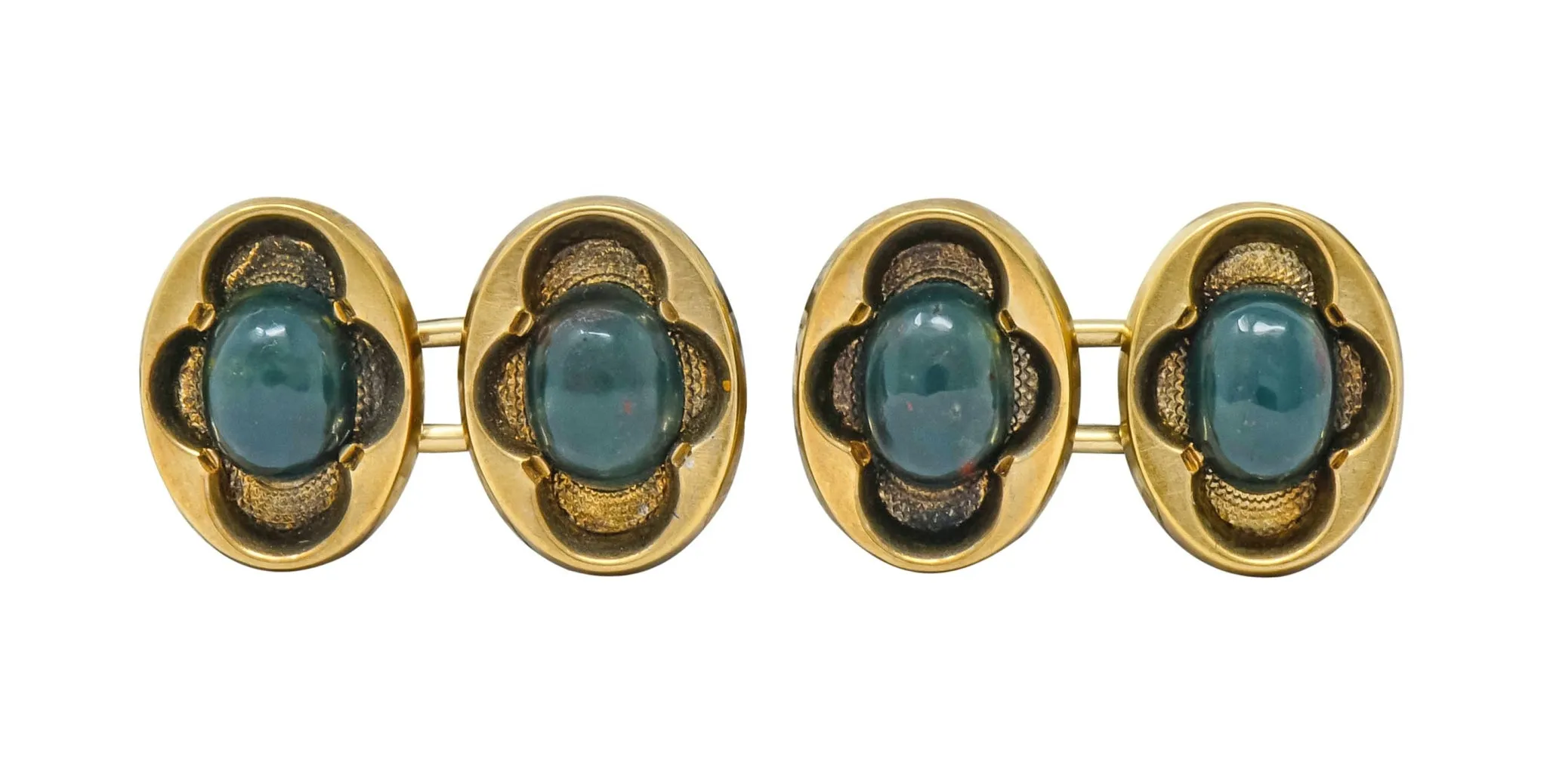 Victorian Bloodstone Gold Clover Cufflinks 14KT, Circa 1900