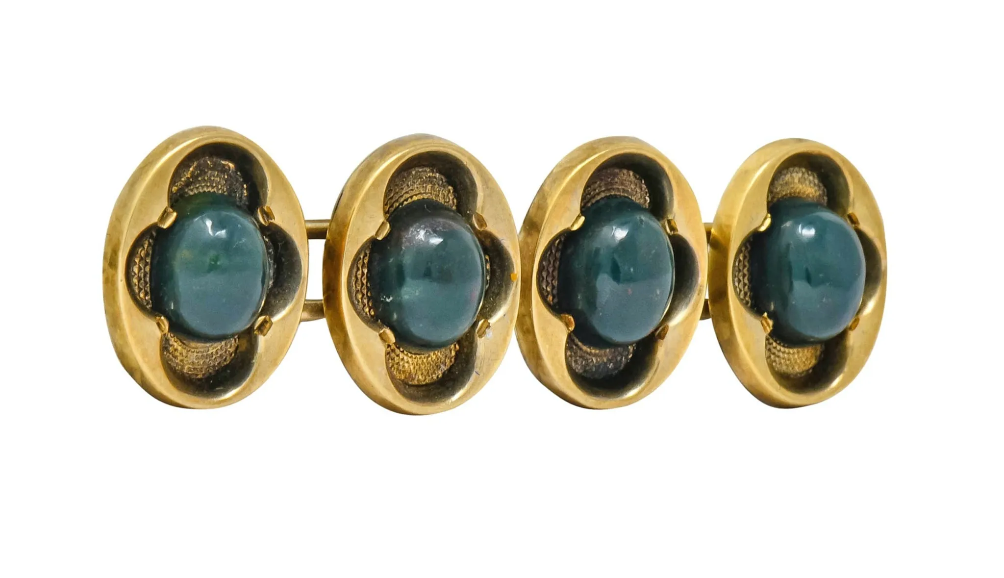 Victorian Bloodstone Gold Clover Cufflinks 14KT, Circa 1900