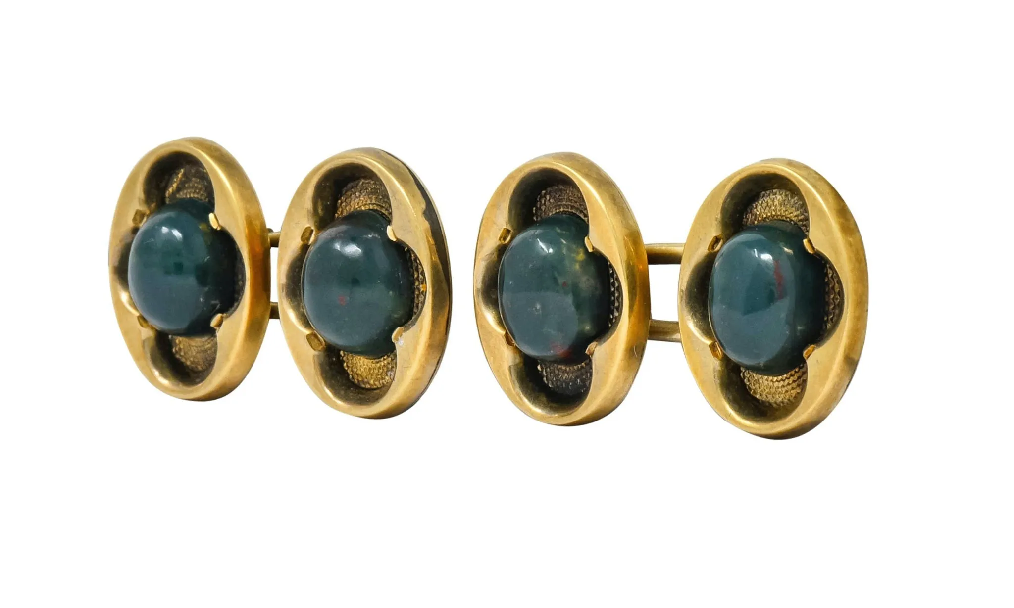 Victorian Bloodstone Gold Clover Cufflinks 14KT, Circa 1900