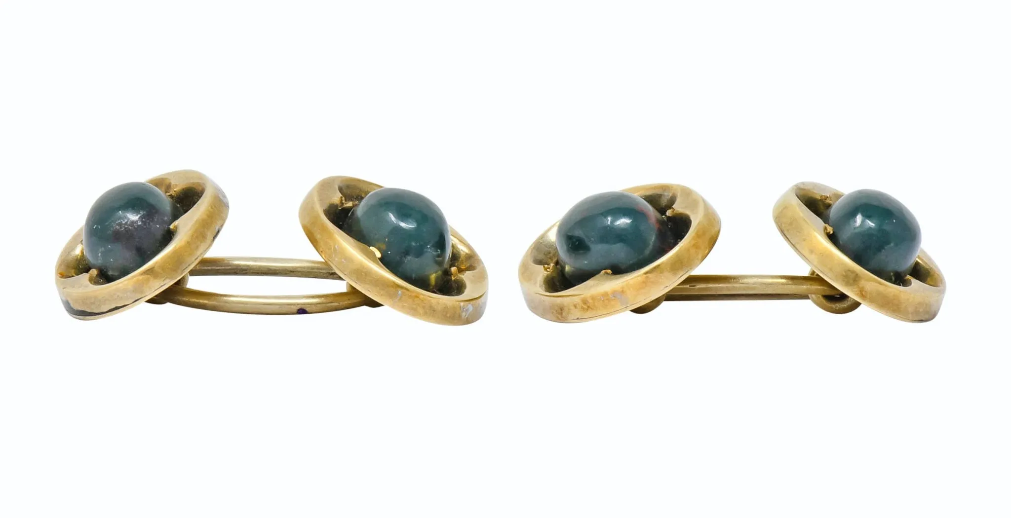 Victorian Bloodstone Gold Clover Cufflinks 14KT, Circa 1900