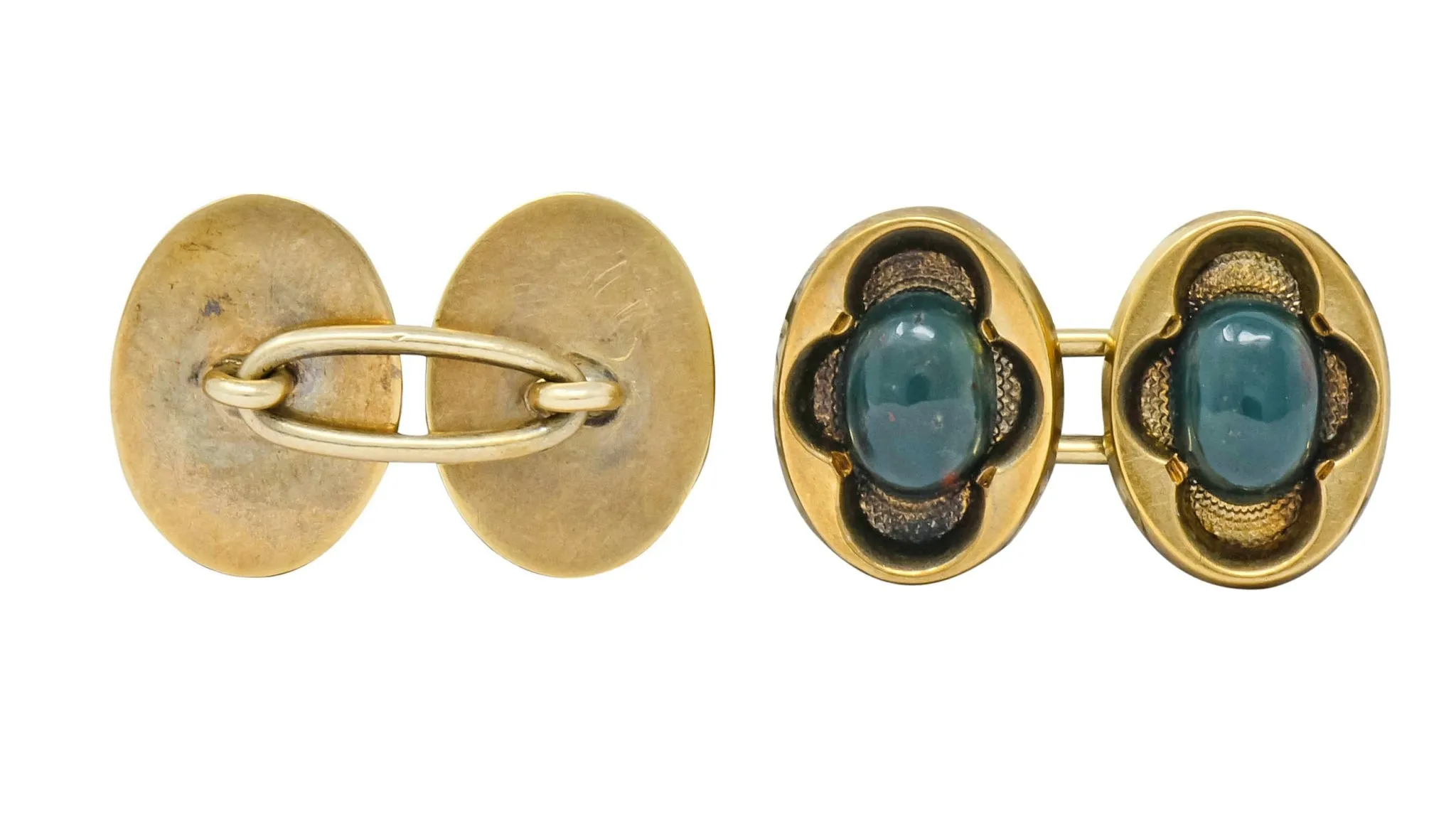 Victorian Bloodstone Gold Clover Cufflinks 14KT, Circa 1900