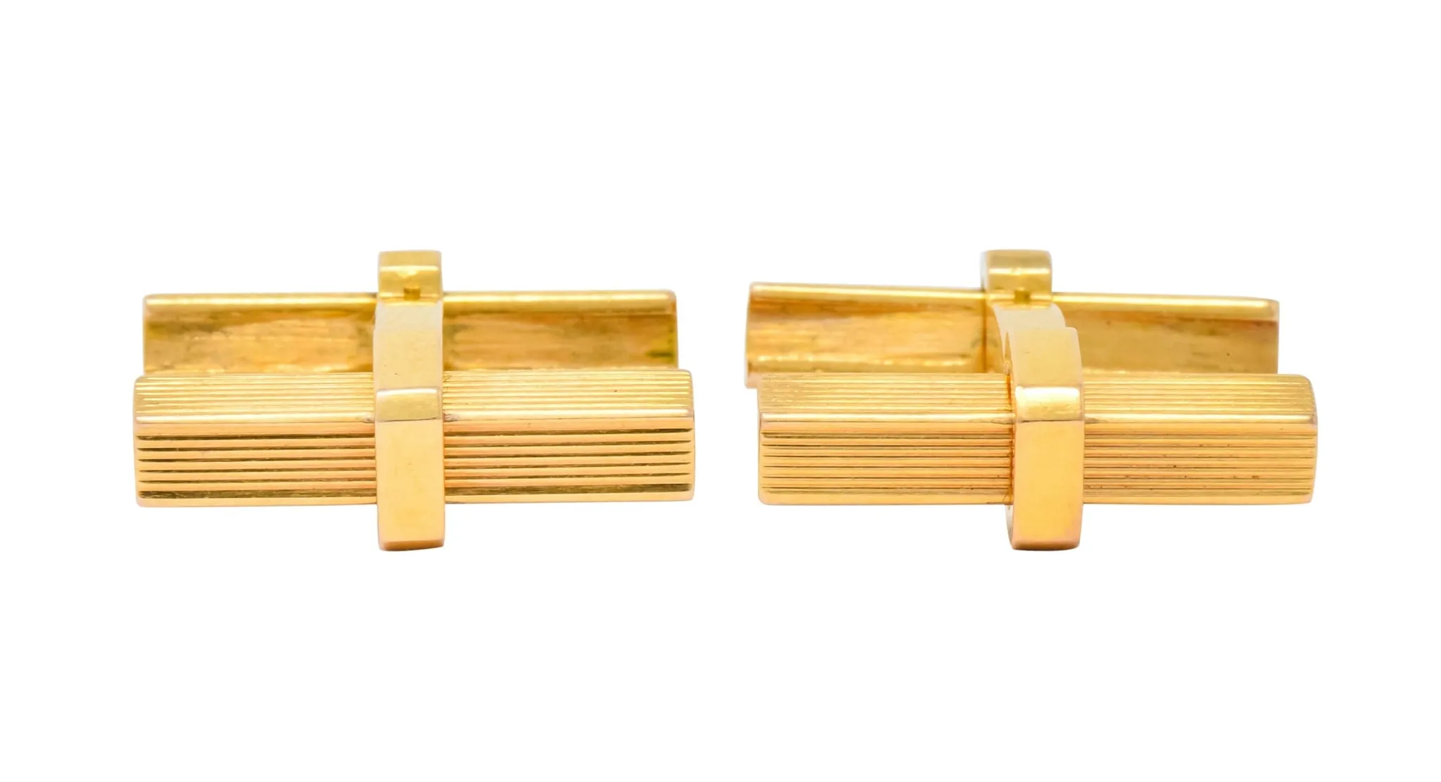 Vintage French 18K Gold Men's Articulated Bar Cufflinks from the 1960s