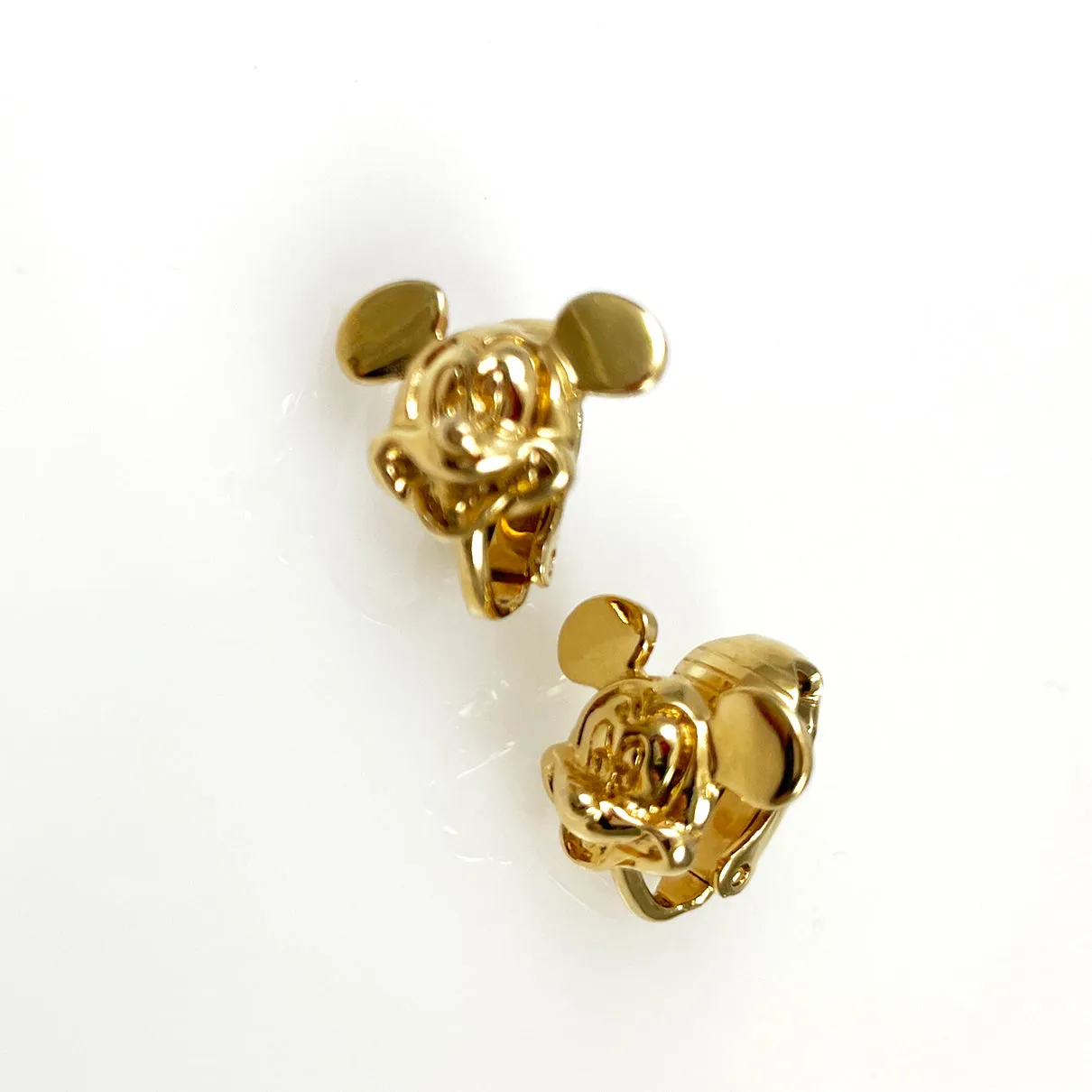 Vintage Mickey Mouse Gold Earrings - Clip On