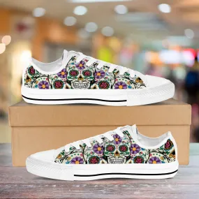 Violet Sugar Skull Sneakers: White.