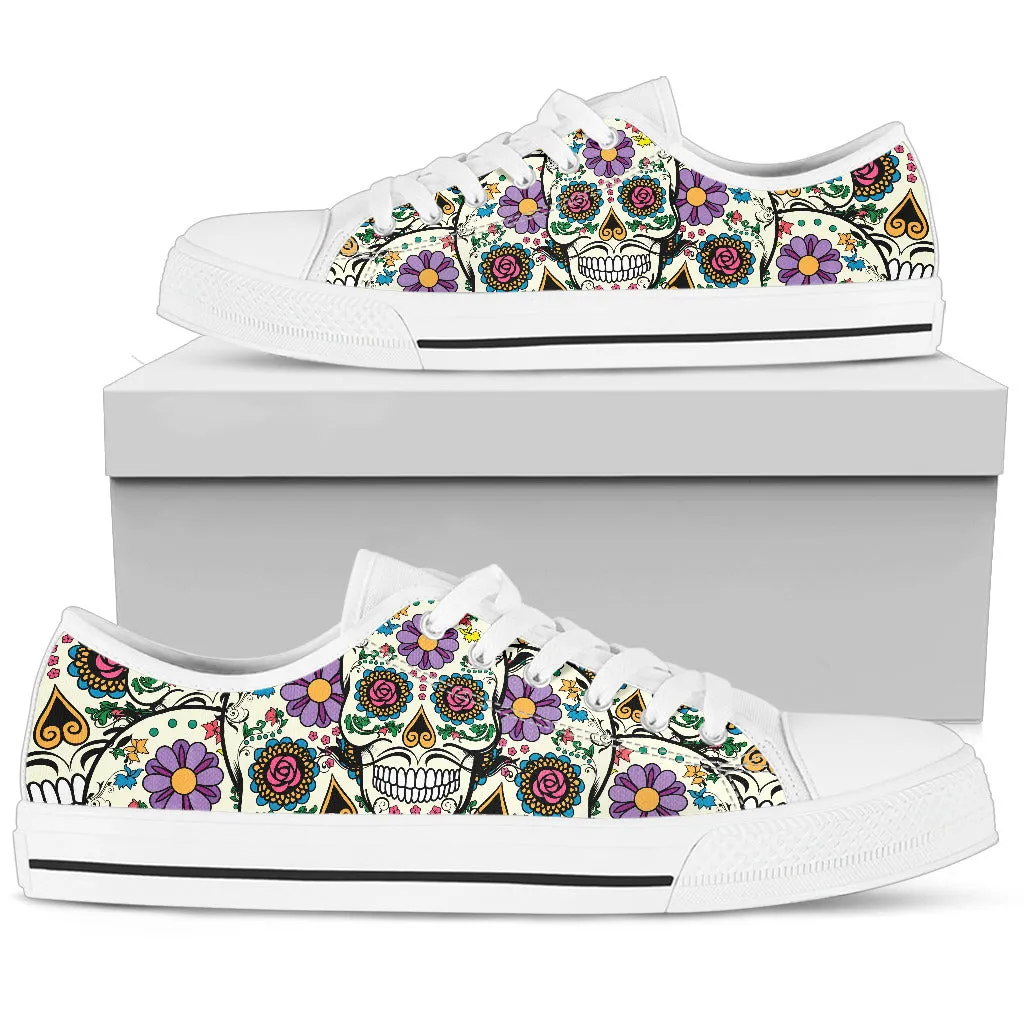 Violet Sugar Skull Sneakers: White.