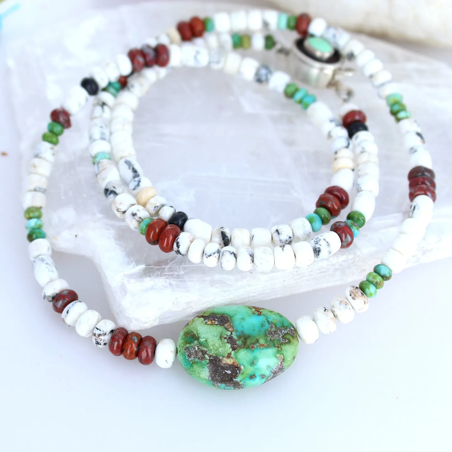 White Buffalo and Sonoran Turquoise Necklace - Southwest Elegance - 24 inch