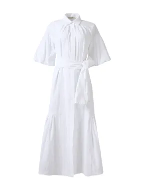 White Cotton Linen Shirt Dress