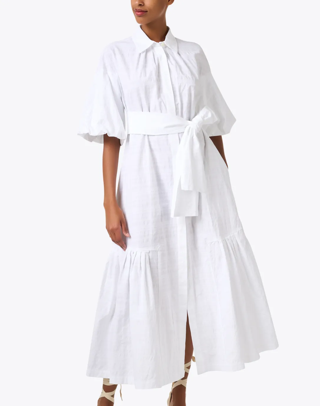 White Cotton Linen Shirt Dress