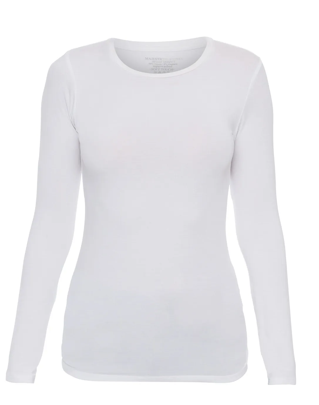 White Crew Neck Long-Sleeved Stretch Viscose Top