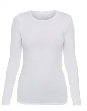 White Crew Neck Long-Sleeved Stretch Viscose Top