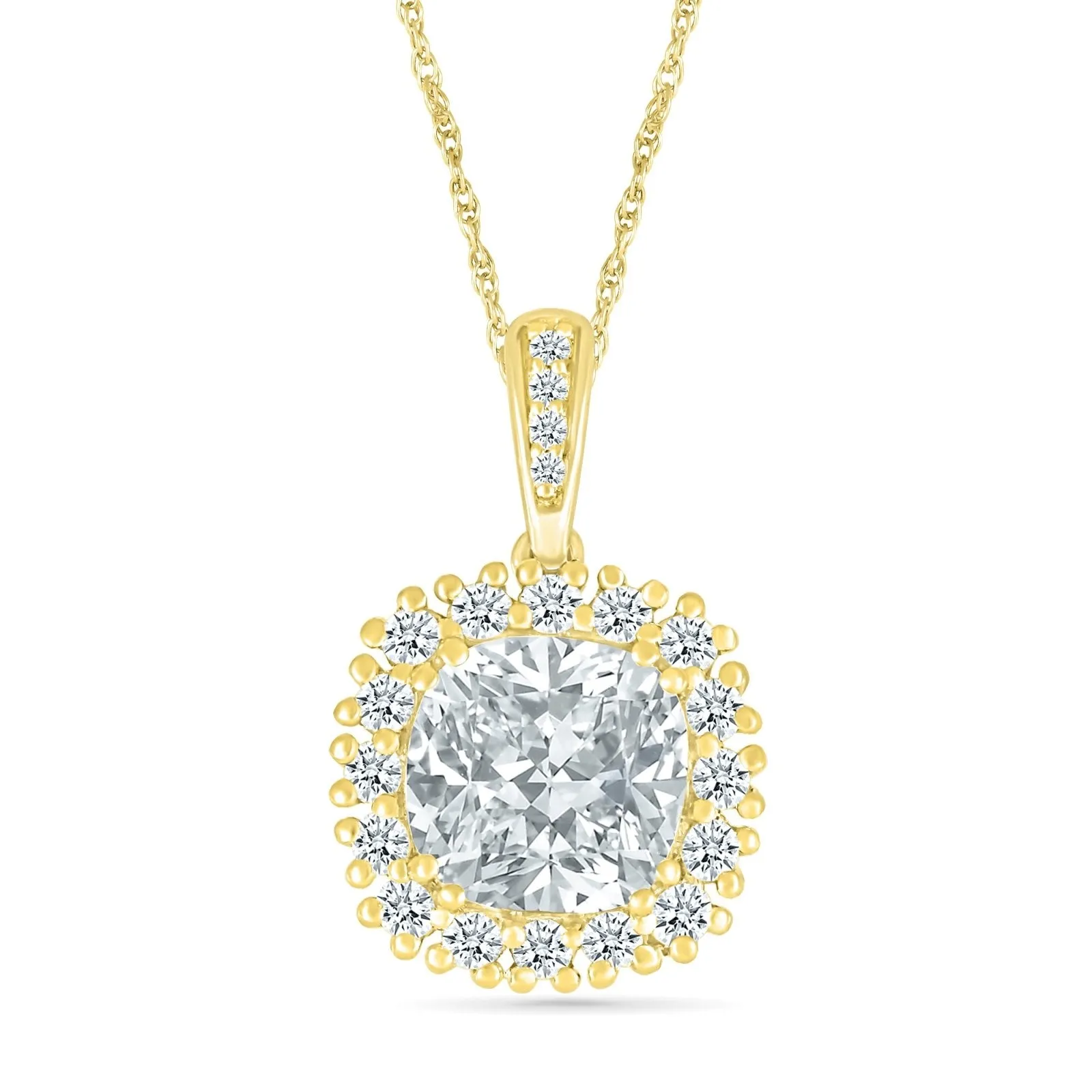 White Sapphire Pendant - Round Shape with Halo - White Sapphire Surround.