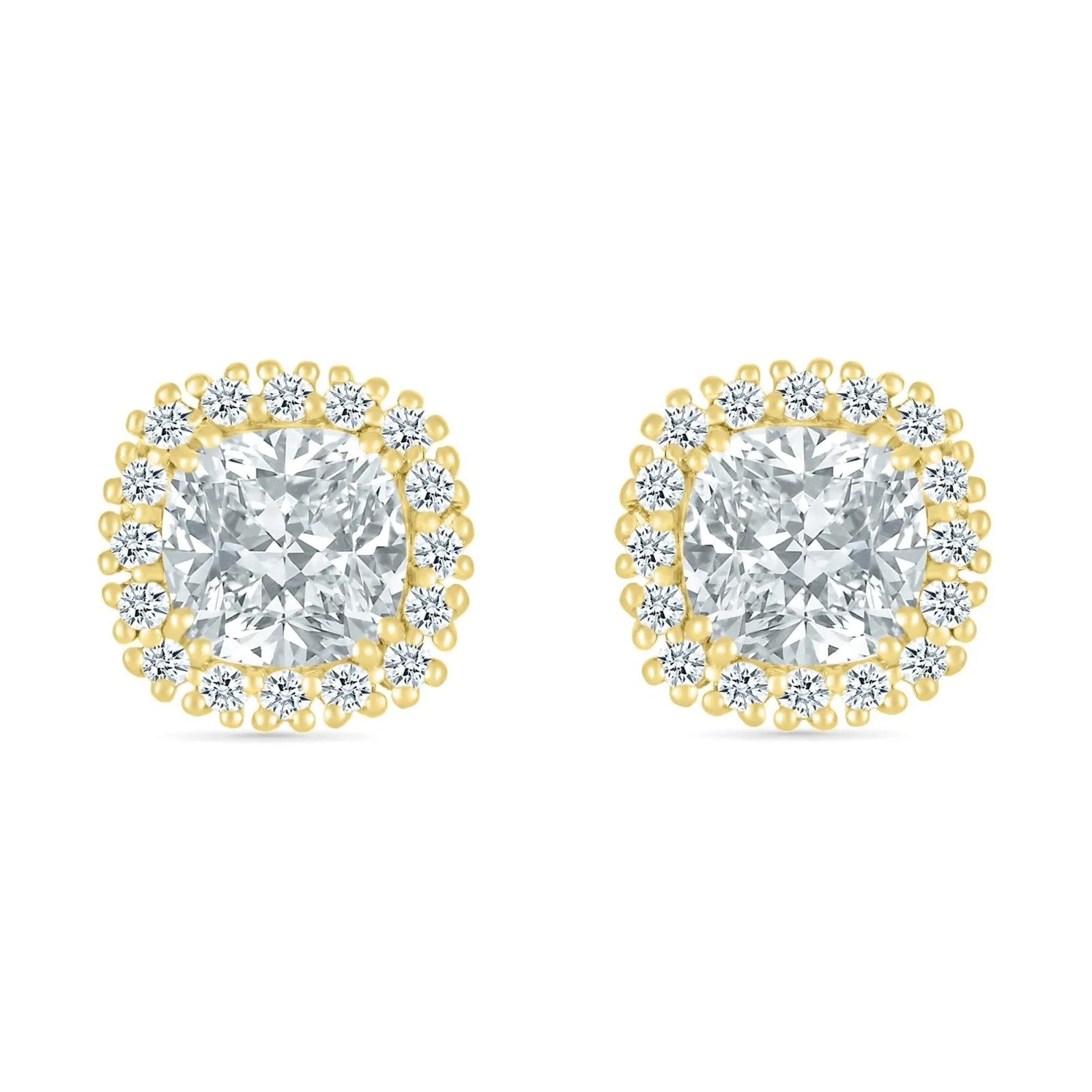 White Sapphire Studs with Halo, Round Shape