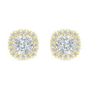 White Sapphire Studs with Halo, Round Shape