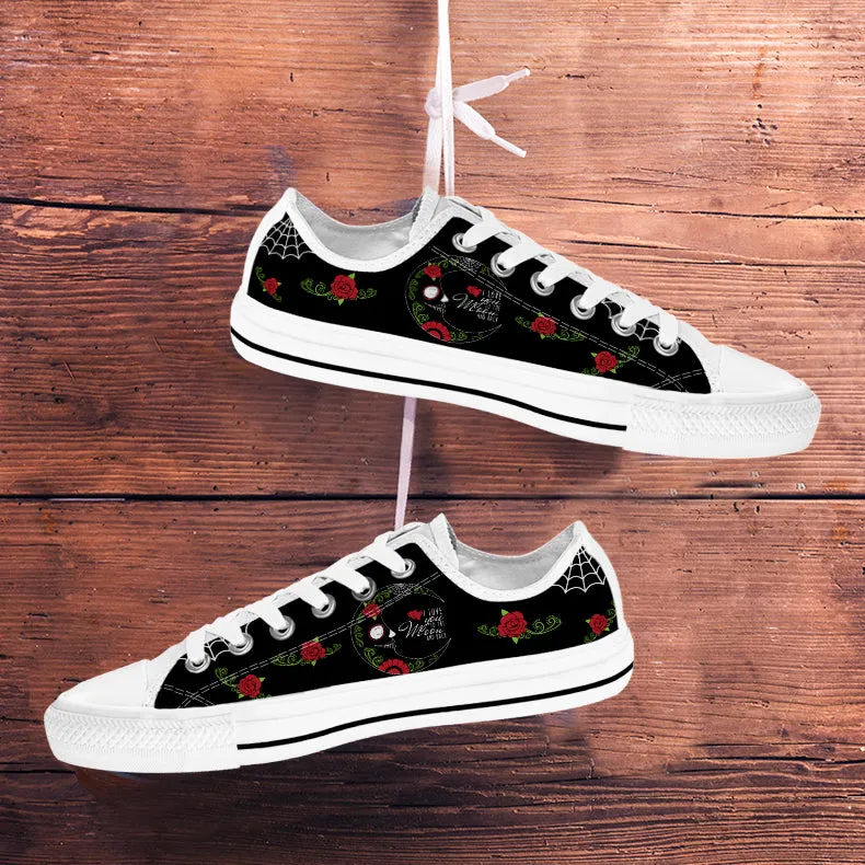 White Sugar Skull Low Top Shoes - Love You To The Moon