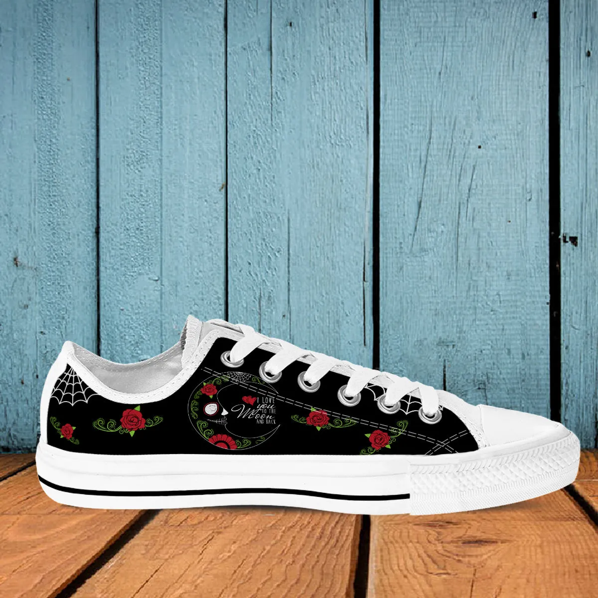 White Sugar Skull Low Top Shoes - Love You To The Moon