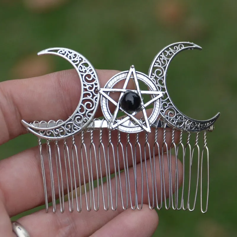 Wiccan Moon Pentagram Hair Slide -> Moon Pentagram Hair Slide for Wiccan-Style Accessories