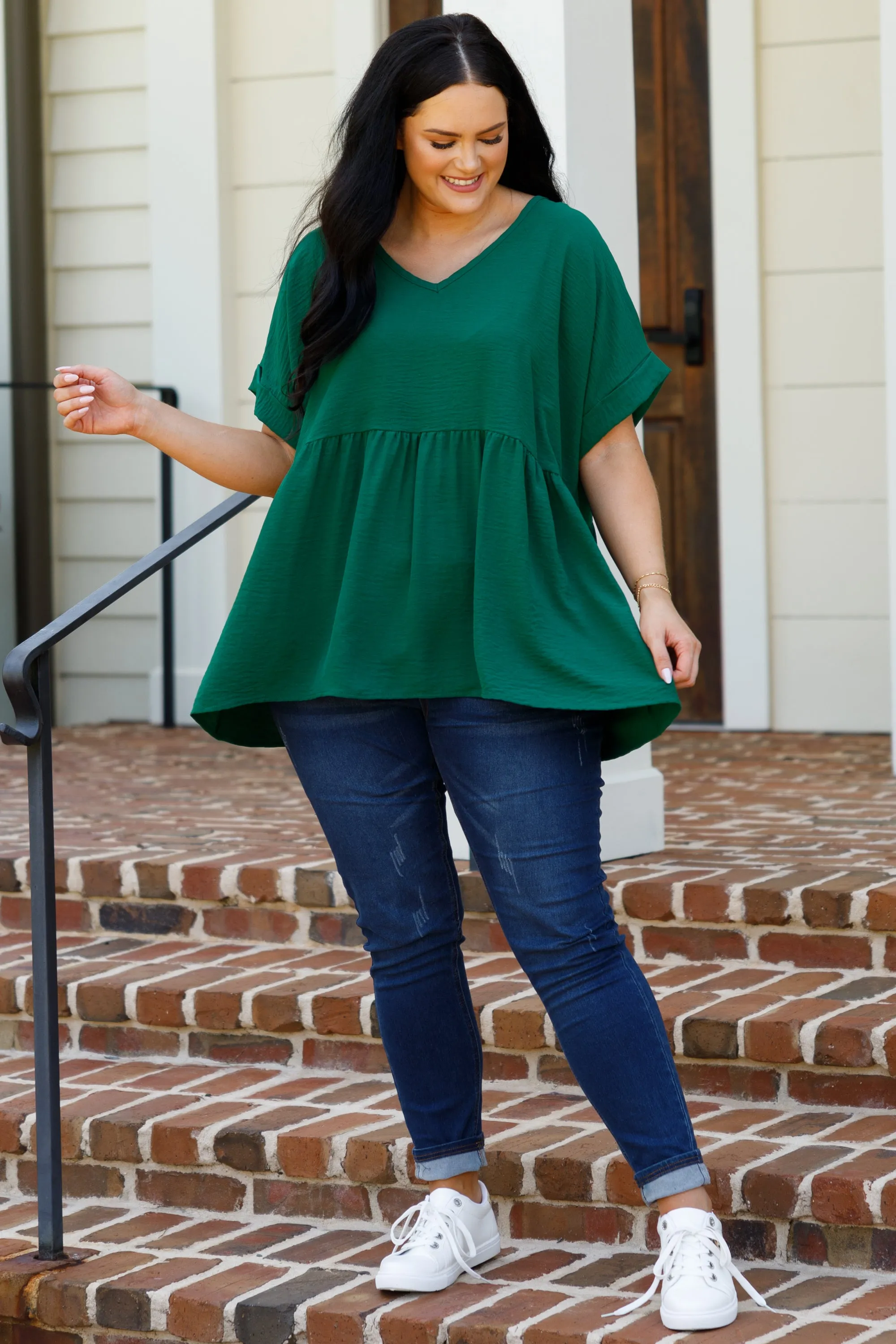 Wide Eyed Gaze Top, Emerald - Stylish and Trendy Emerald Top