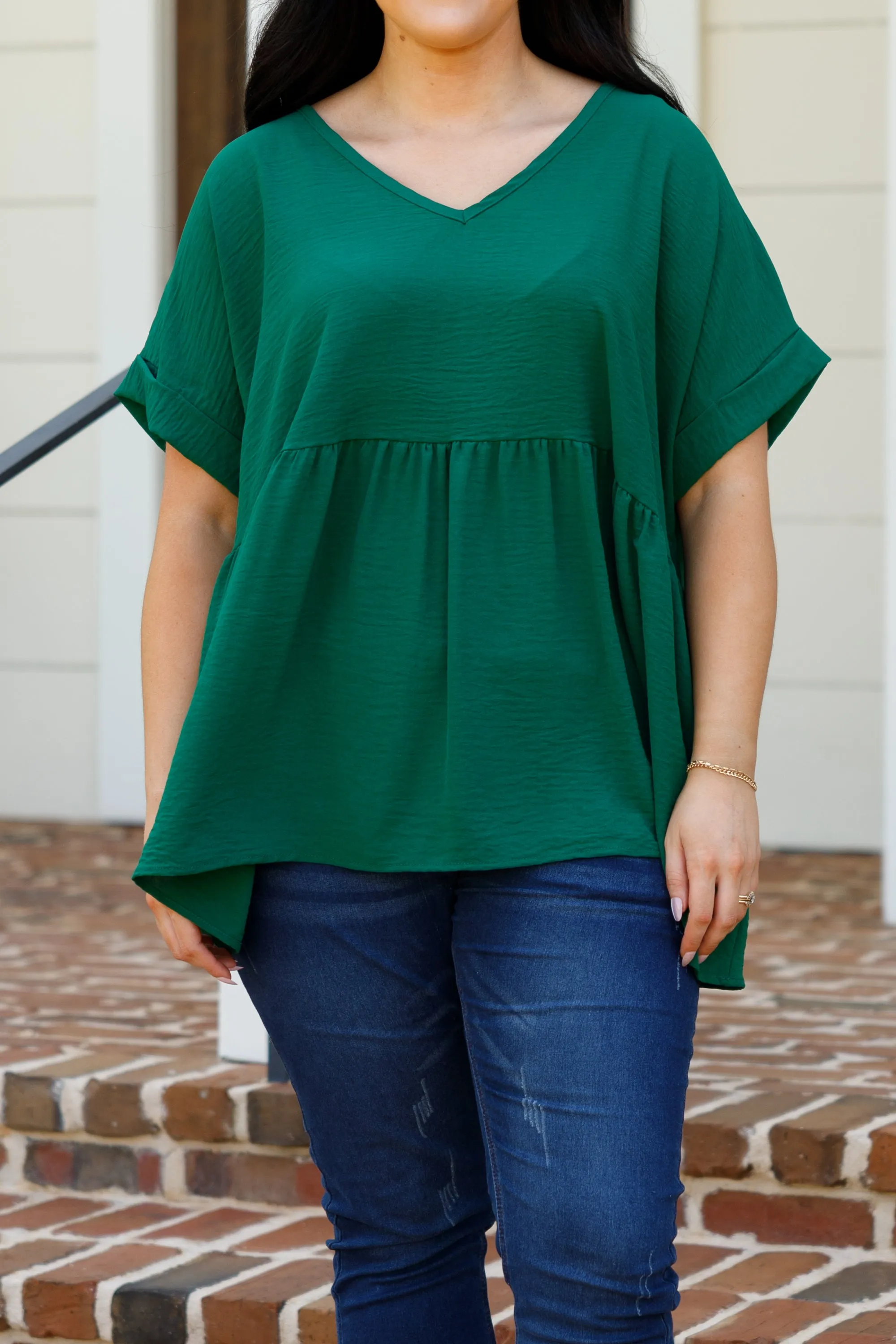 Wide Eyed Gaze Top, Emerald - Stylish and Trendy Emerald Top