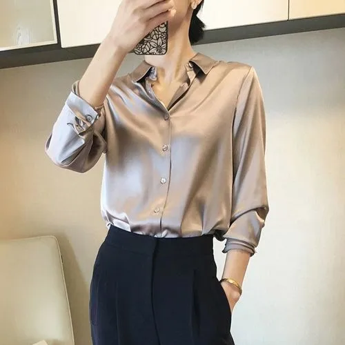 Women's Blouse Long Sleeve Blouses Button Simple Style Classic Style Simple Solid Color