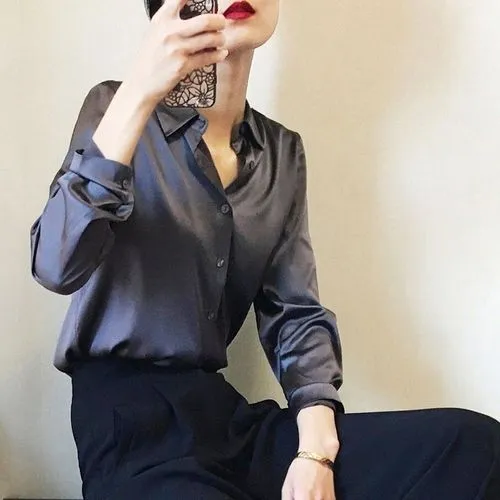 Women's Blouse Long Sleeve Blouses Button Simple Style Classic Style Simple Solid Color