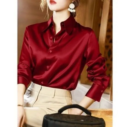 Women's Blouse Long Sleeve Blouses Button Simple Style Classic Style Simple Solid Color