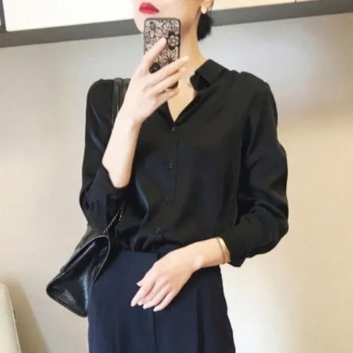 Women's Blouse Long Sleeve Blouses Button Simple Style Classic Style Simple Solid Color