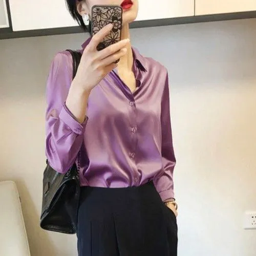 Women's Blouse Long Sleeve Blouses Button Simple Style Classic Style Simple Solid Color