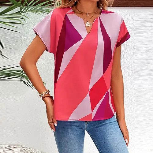 Women's Blouse Short Sleeve Blouses Printing Casual Simple Style Geometric