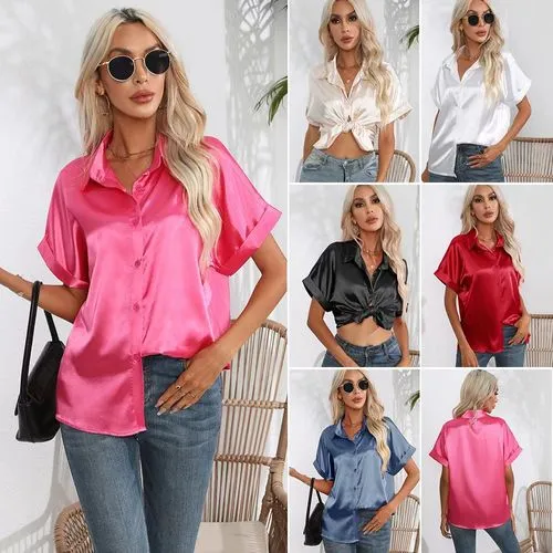 Women's Blouse Short Sleeve Blouses Simple Style Streetwear Solid Color