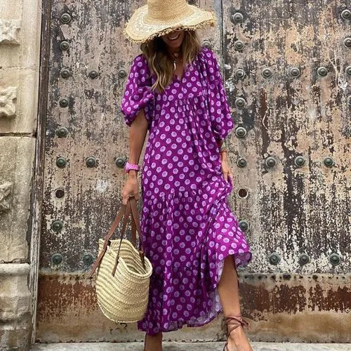 Women's Regular Dress Fashion Simple Style Classic Style V Neck Printing Draped Popover Long Sleeve Stripe Maxi Long Dress F