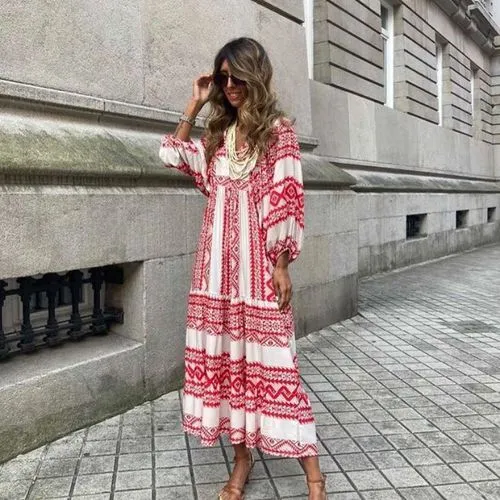 Women's Regular Dress Fashion Simple Style Classic Style V Neck Printing Draped Popover Long Sleeve Stripe Maxi Long Dress F