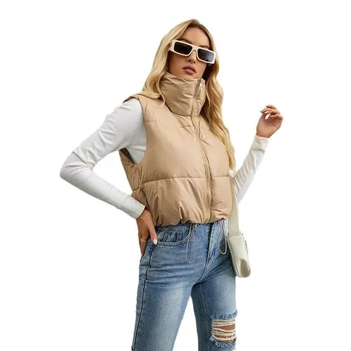 Women's Simple Style Solid Color Zipper Vest Cotton Clothes