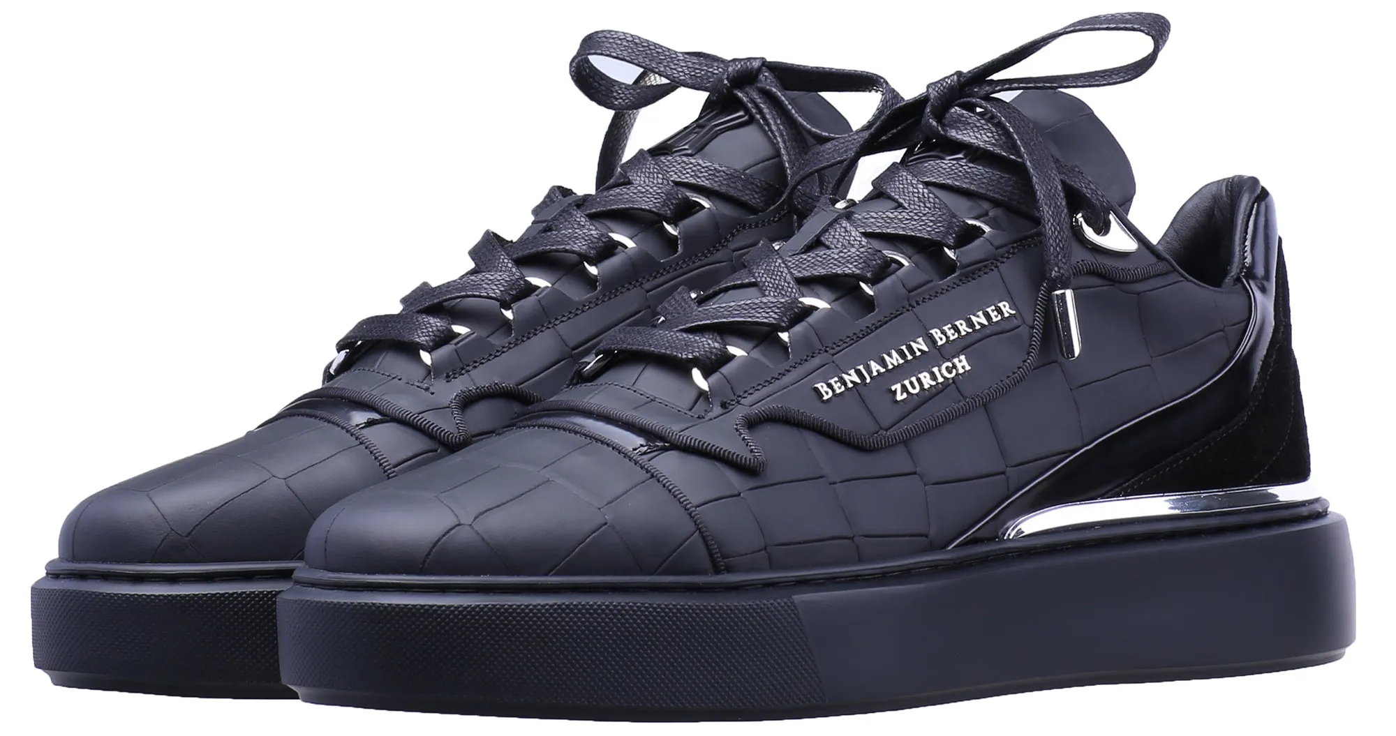 Women's Black Low-Top BNJ RAPHAEL with Matte Crocodile Texture