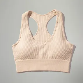 Women's Light Khaki Seamless Sports Workout Sleeveless Yoga Bra Top