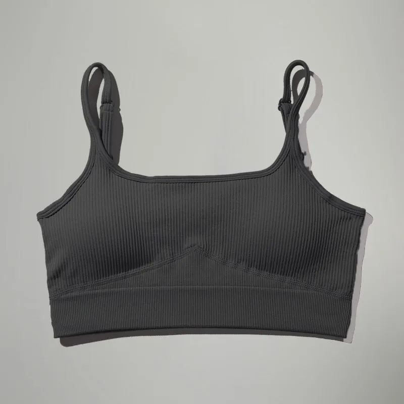 Women's Summer Black Seamless Sports Workout Slim Fit Yoga Bra Top Shirt