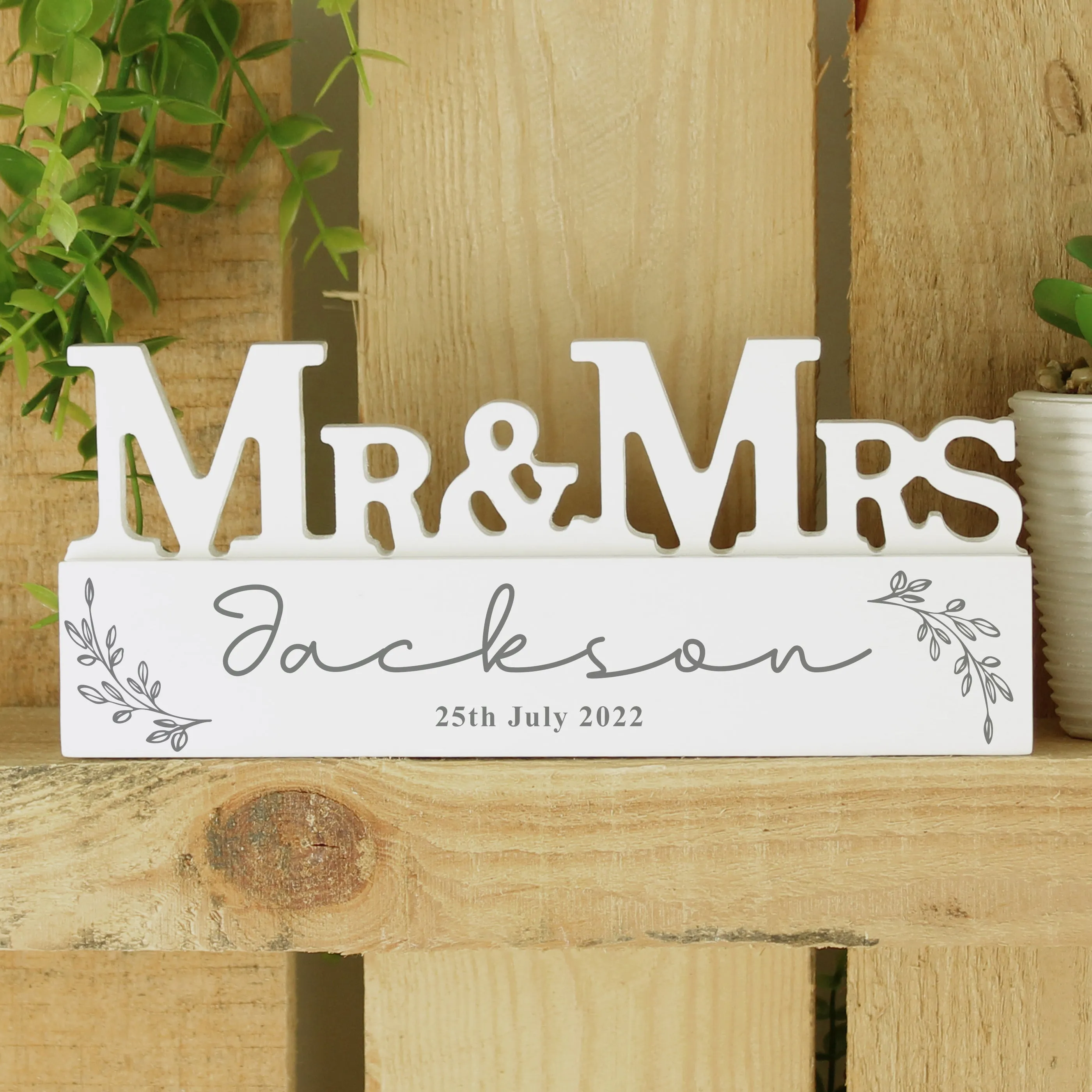 Wooden Personalized Leaf Mr & Mrs Ornament