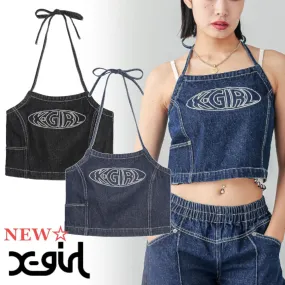 X-girl  |Casual Style Denim Nylon Street Style Plain Cotton Logo