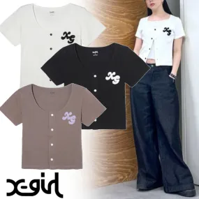 X-girl  |Casual Style Street Style Plain Short Sleeves Party Style