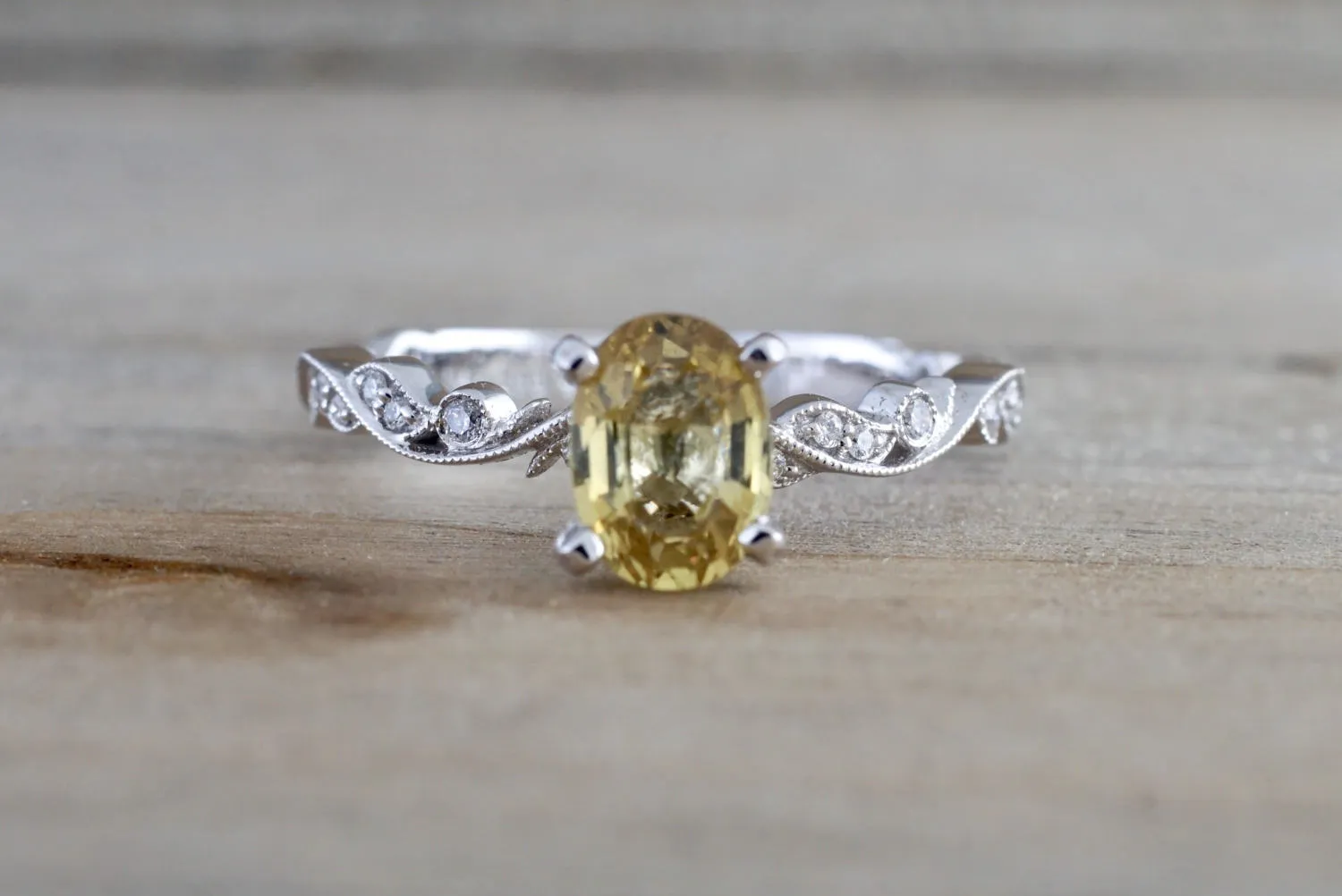 Yellow Sapphire Wedding Set with Floral Design