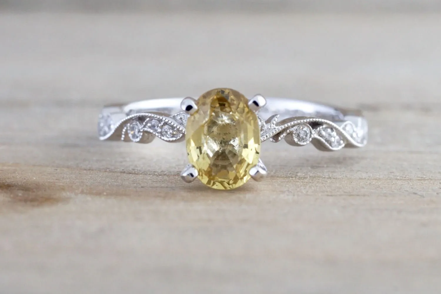 Yellow Sapphire Wedding Set with Floral Design